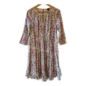 Torrid Acacia Ivory Floral Print Long Sleeve Challis Skater Dress 0/US 12